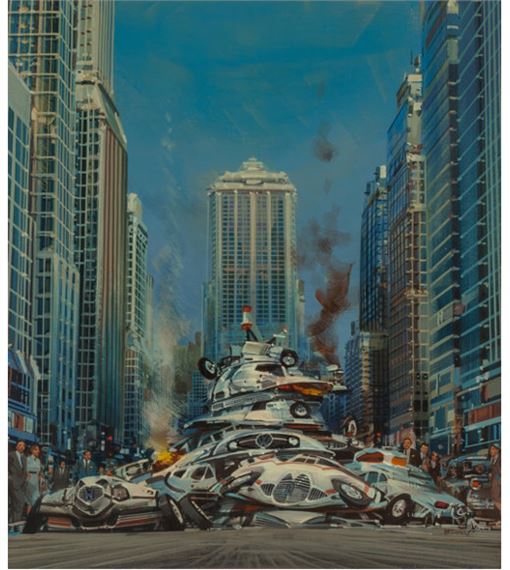 Skyscraper and Car Pileup