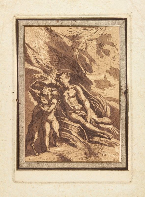 Artwork by Parmigianino, SCENA BOSCHERECCIA, Made of Etching and aquatint