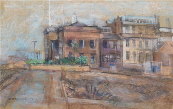 Town scene by Gordon Radford, 1970
