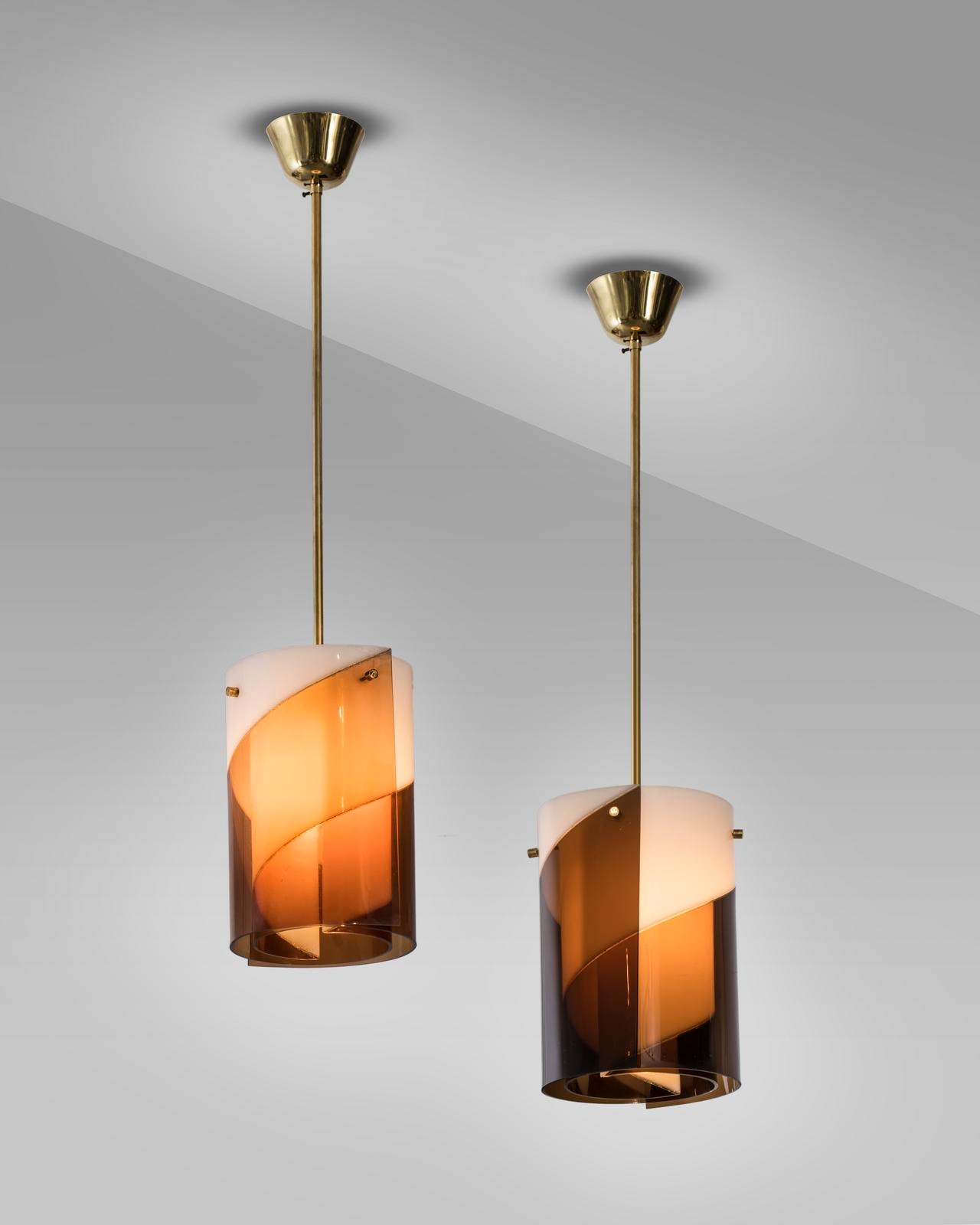 Artwork by Yki Nummi, Two Works: A set of "64-463" ceiling lights, Made of Acrylic, brass