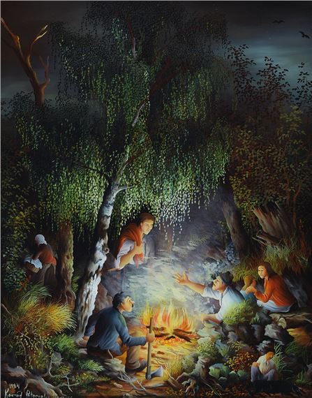 Two Works: Around the campfire; Resting peasants at a birch by Konrad Peternelj