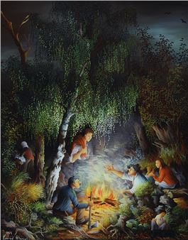 Two Works: Around the campfire; Resting peasants at a birch - Konrad Peternelj