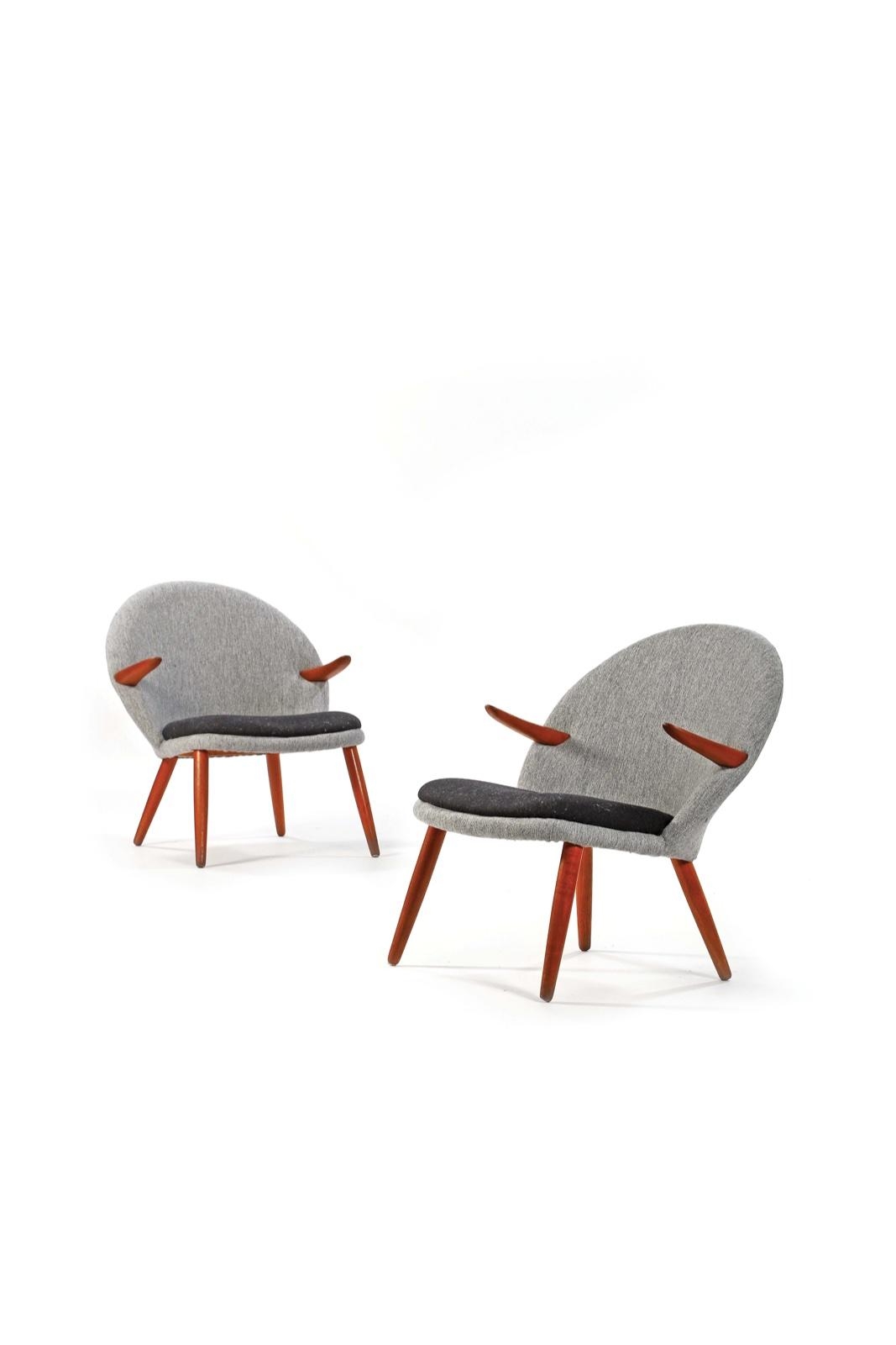 Artwork by Svend Aage Eriksen, Two works: Pair of armchairs known as Penguin armchairs, Made of Teak, sheet of wool