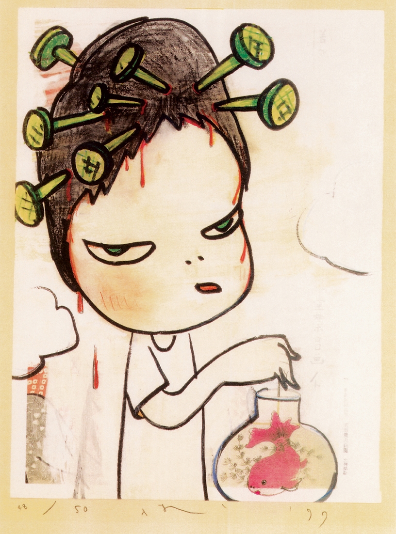 Yoshitomo Nara, a. LOTTA Leaves Home Movie Poster b. MI.TA.RI ! Movie  Poster c. DORAMI CHAN\'s Ribbon Was Taken by GIAN d. Marching on a  Butterbur Leaf (2019)