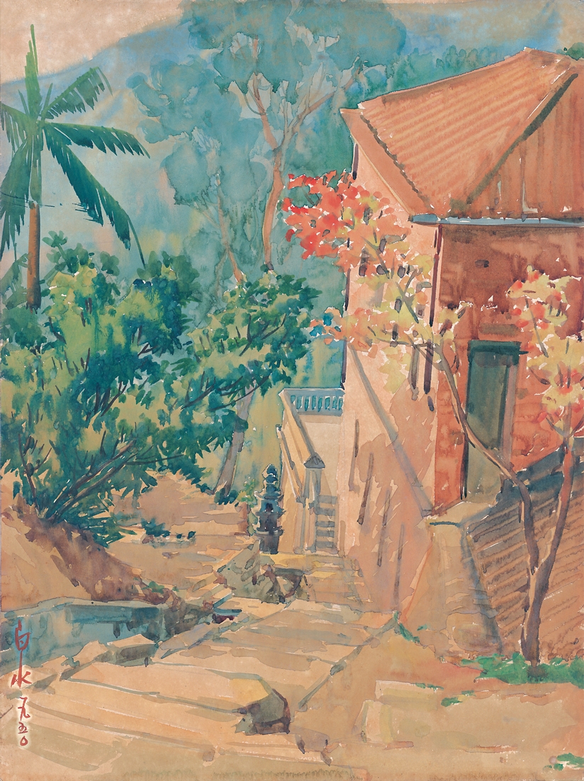 Artwork by Ma Pai-Sui, Mountain and City, Made of Watercolor on Paper