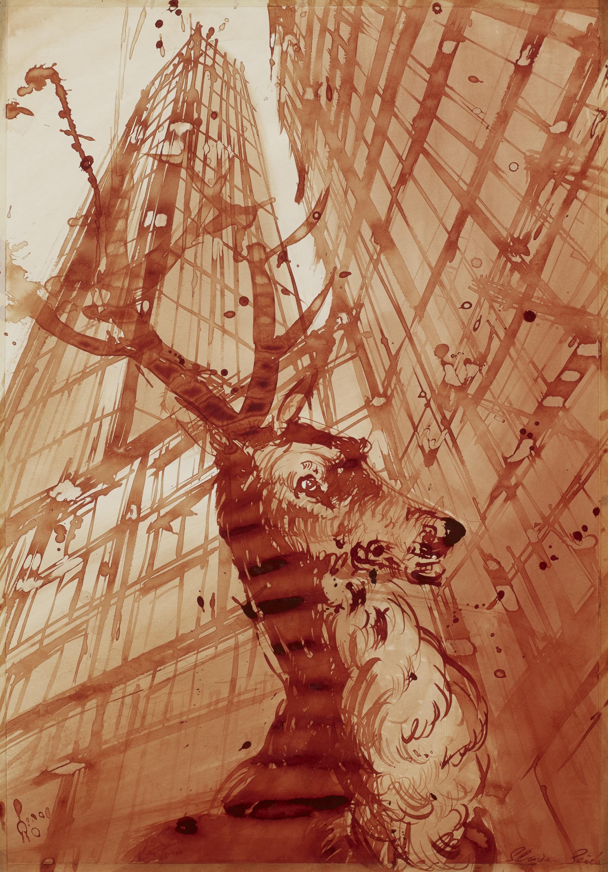 Artwork by Slava Seidel, HochHausHirsch., Made of India ink on paper