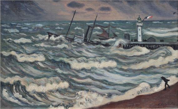 Out in rough weather in Honfleur by Henri Liénard de Saint-Délis