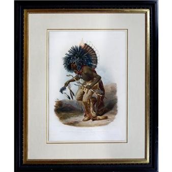 Pehriska Ruhpa - Moennitarri Warrior in the Costume of the Dog Danse, Tab. 28 [23]. (State 2) - Karl Bodmer