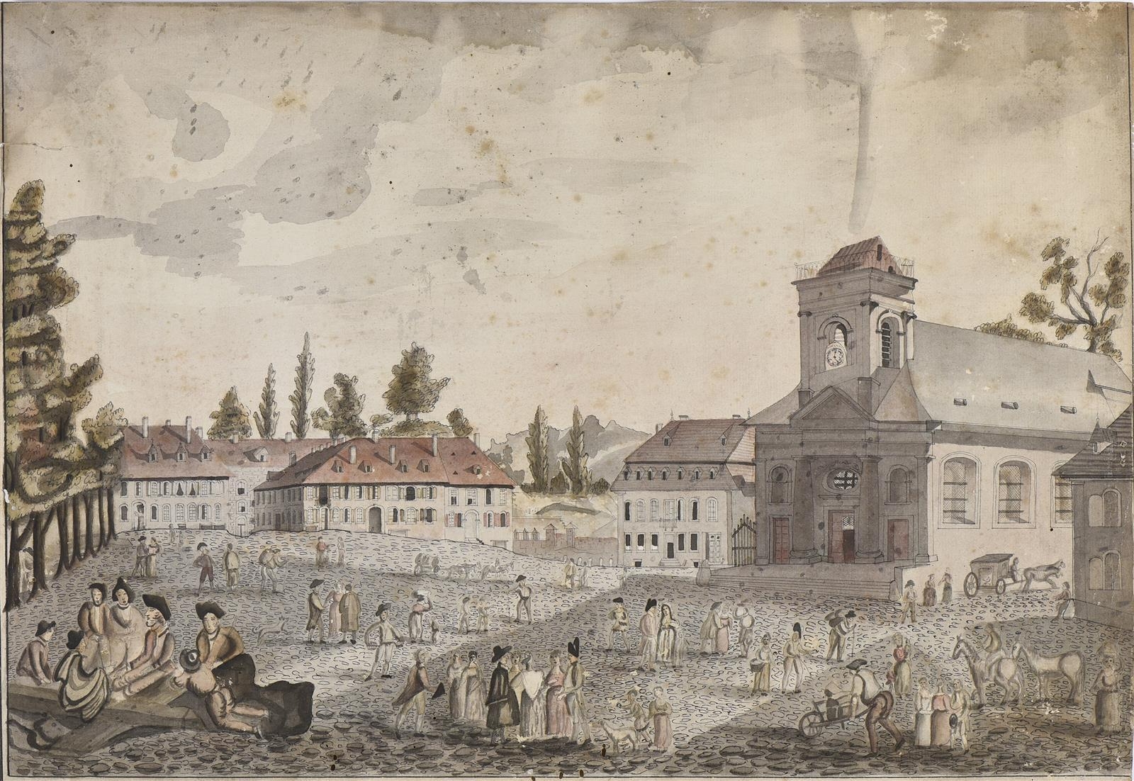 Artwork by German School, 18th Century, Place animée, Made of Watercolor