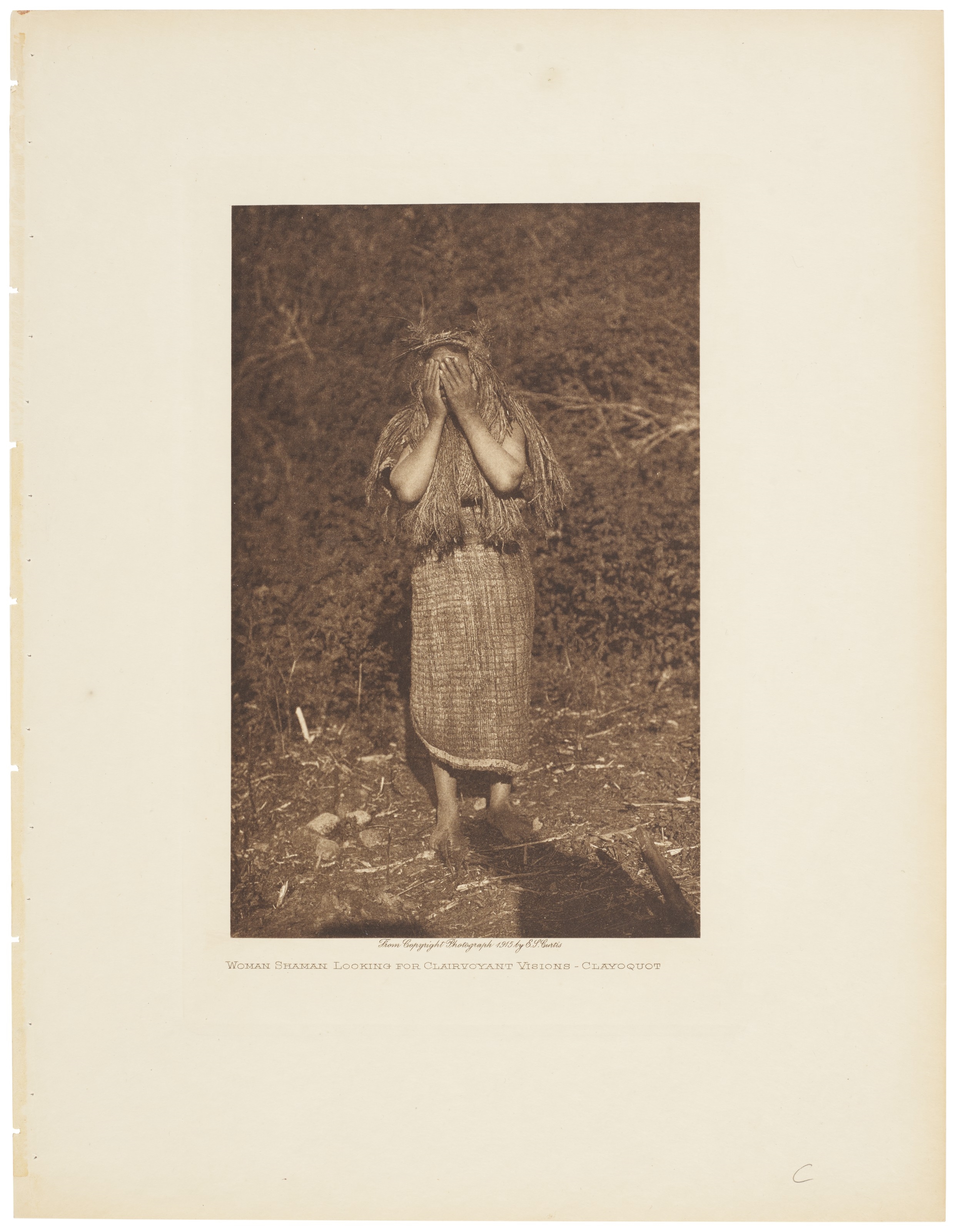 Artwork by Edward S. Curtis, Woman Shaman Looking for Clairvoyant Visions, Clayoquot, Made of photogravure