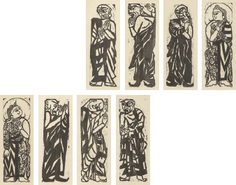 Artwork by Shiko Munakata, Great Disciples of Buddha from THE TEN GREAT DISCIPLES OF BUDDHA (a set of 8 scrolls), Made of woodcut