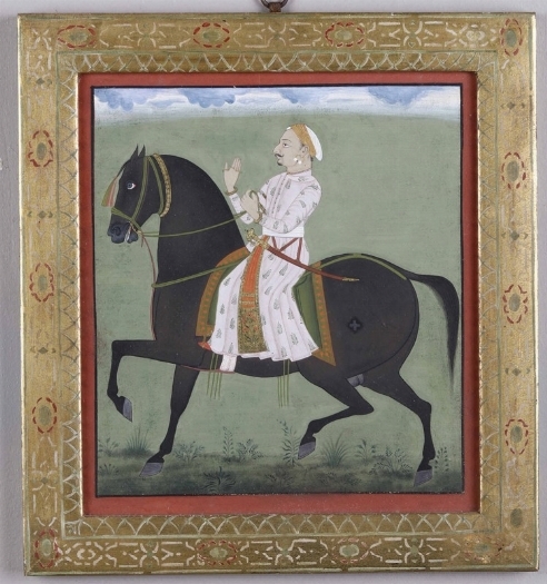 Ritratto di cavaliere su cavallo nero by Indian School, 19th Century