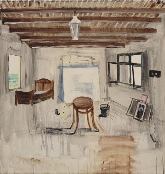 Werkplek met boerenbed en schildersattributen (Workshop with Farmer's Bed and Painter's Attributes) by Leon A. Adriaans, 1996