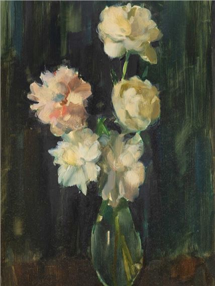 Still Life White Roses by Clement Serneels, 1968