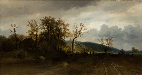 FIGURES ON A WOODED COUNTRY PATH by Gustav Meissner