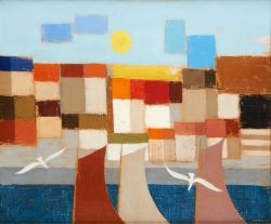 Mouettes devant les voiles by Jean Oosterlynck