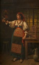 Femme et son oiseau domestiqué by Theodore Ceriez