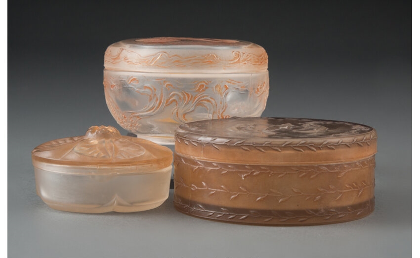 Glass Covered Powder Boxes by René Lalique, circa 1911-1912
