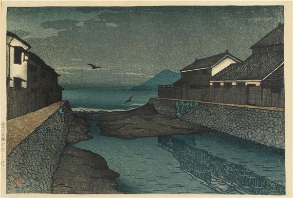 An oban yoko-e print titled on the left margin Tabimiyage dai isshu, Obama, Horikawa (Hori River, Obama [from the series] Souvenirs of Travel First Series)