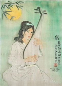 Jeune femme à la cithare - Tran Chat Đong