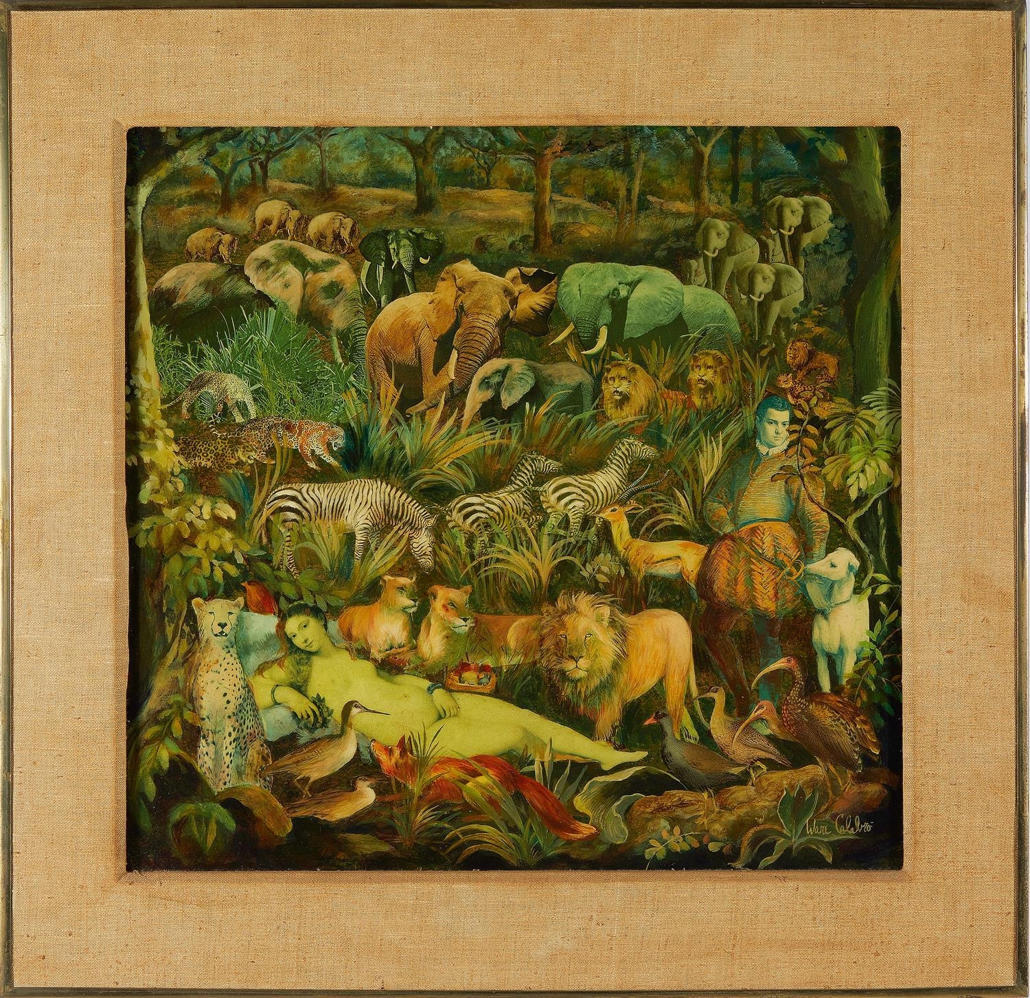 Artwork by Ware Calabro, NUDE WITH ANIMALS, Made of mixed media collage