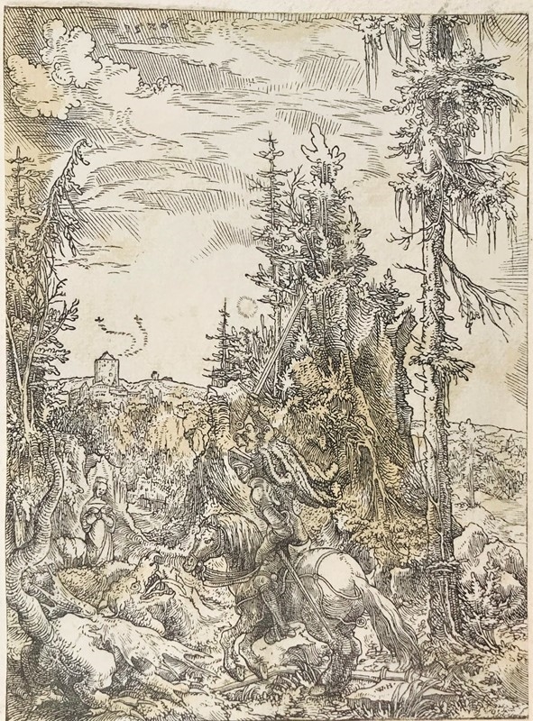 Artwork by Wolf Huber, Saint George Killing the Dragon, Made of Woodcut