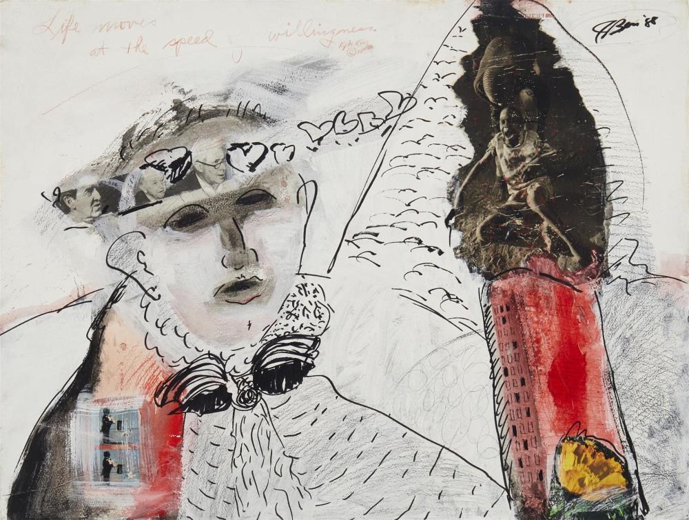 Artwork by Jim Bess, "Life Moves at the Speed of Willingness,", Made of Watercolor, ink and collage on Arches paper