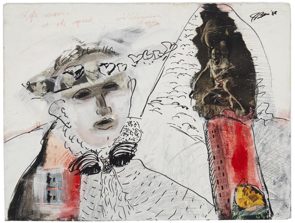 Artwork by Jim Bess, "Life Moves at the Speed of Willingness,", Made of Watercolor, ink and collage on Arches paper