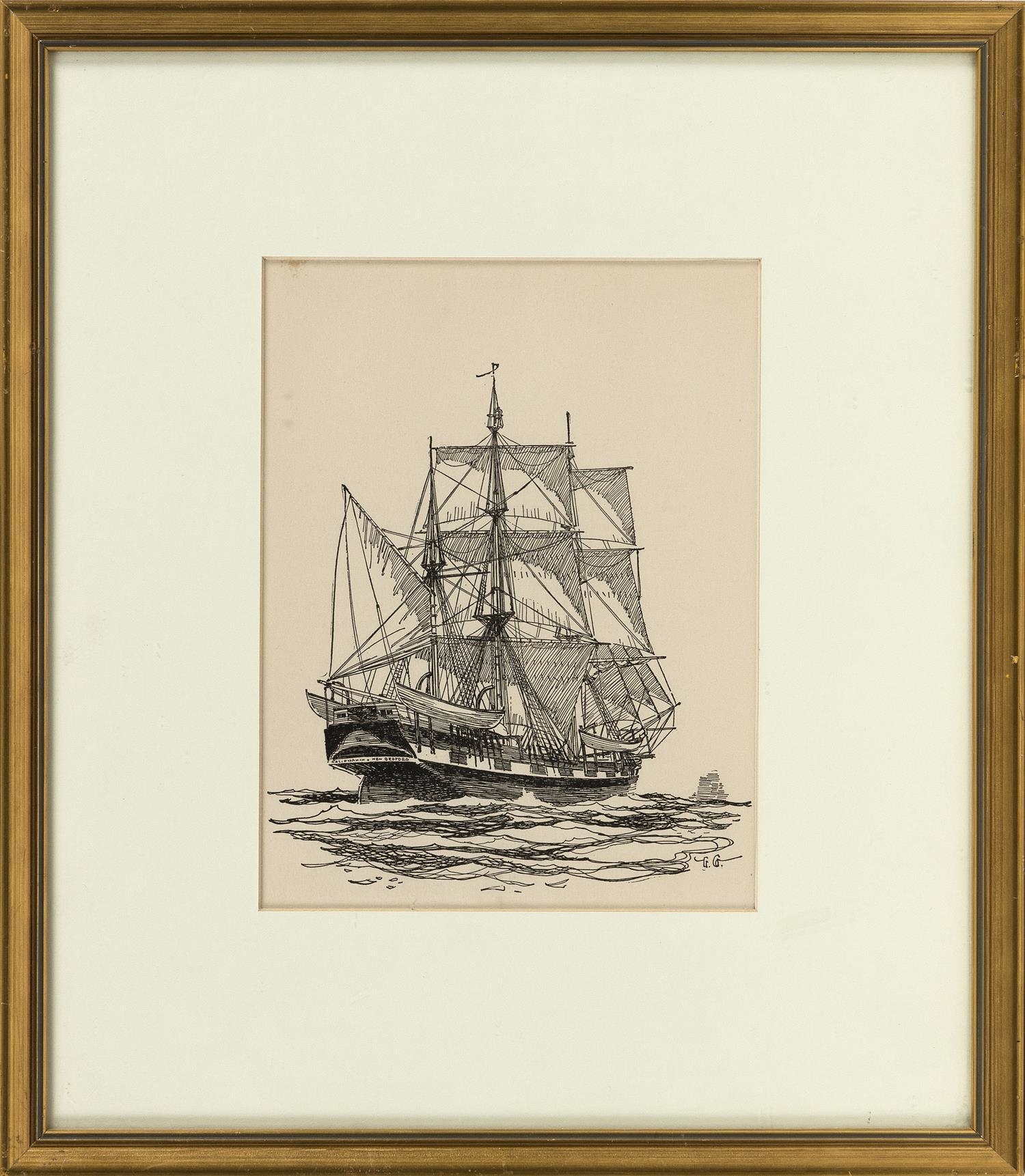 The whaleship California of New Bedford at sea. by Gordon Grant