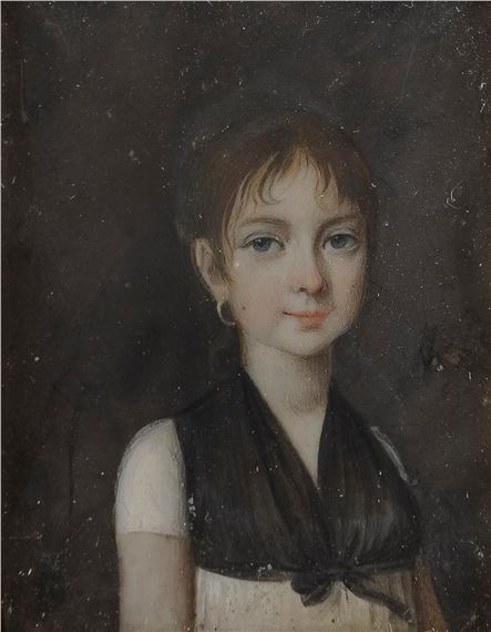 Jeune fille à mi-corps vers la droite, en robe blanche à bustier noir, époque Directoire by Nicolas Pinet