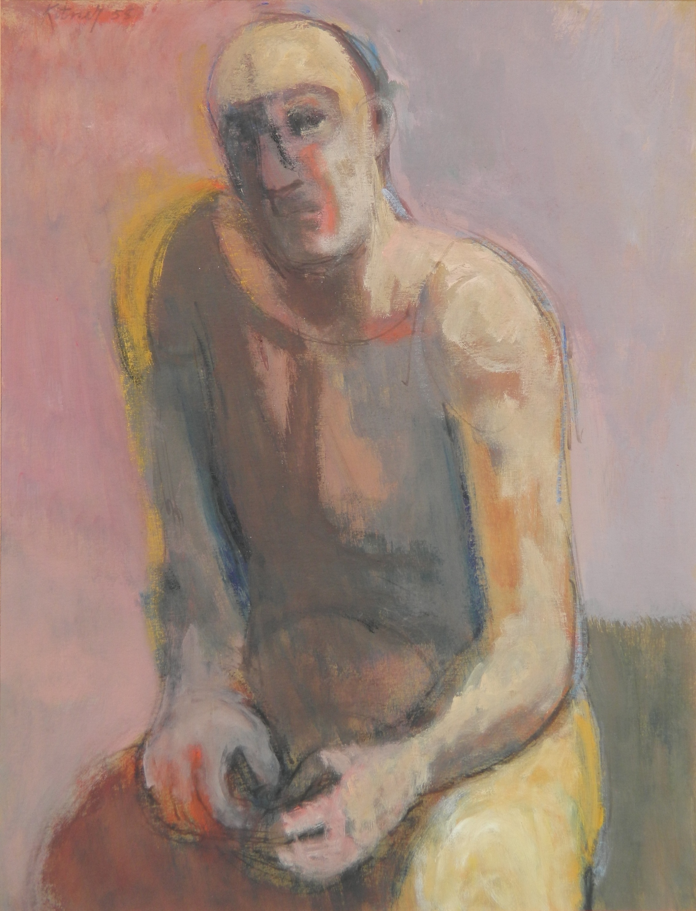 Artwork by Harold Kitner, Seated Male Nude, Made of oil on paper