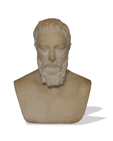 A neo classic bust of a man, possibly Jupiter by James Henry Haseltine, 1869