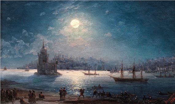 A View of the Bosporus with the Hagia Sophia and the Maiden’s Tower in the Moonlight by Ivan Aivazovsky, 1884
