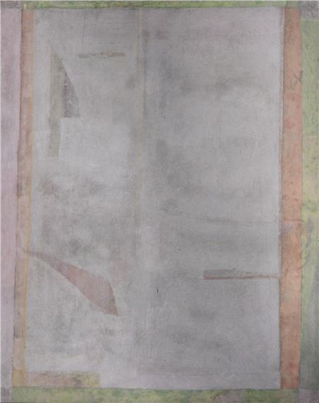 Composition in grey and parma on a green background by Michel Duport