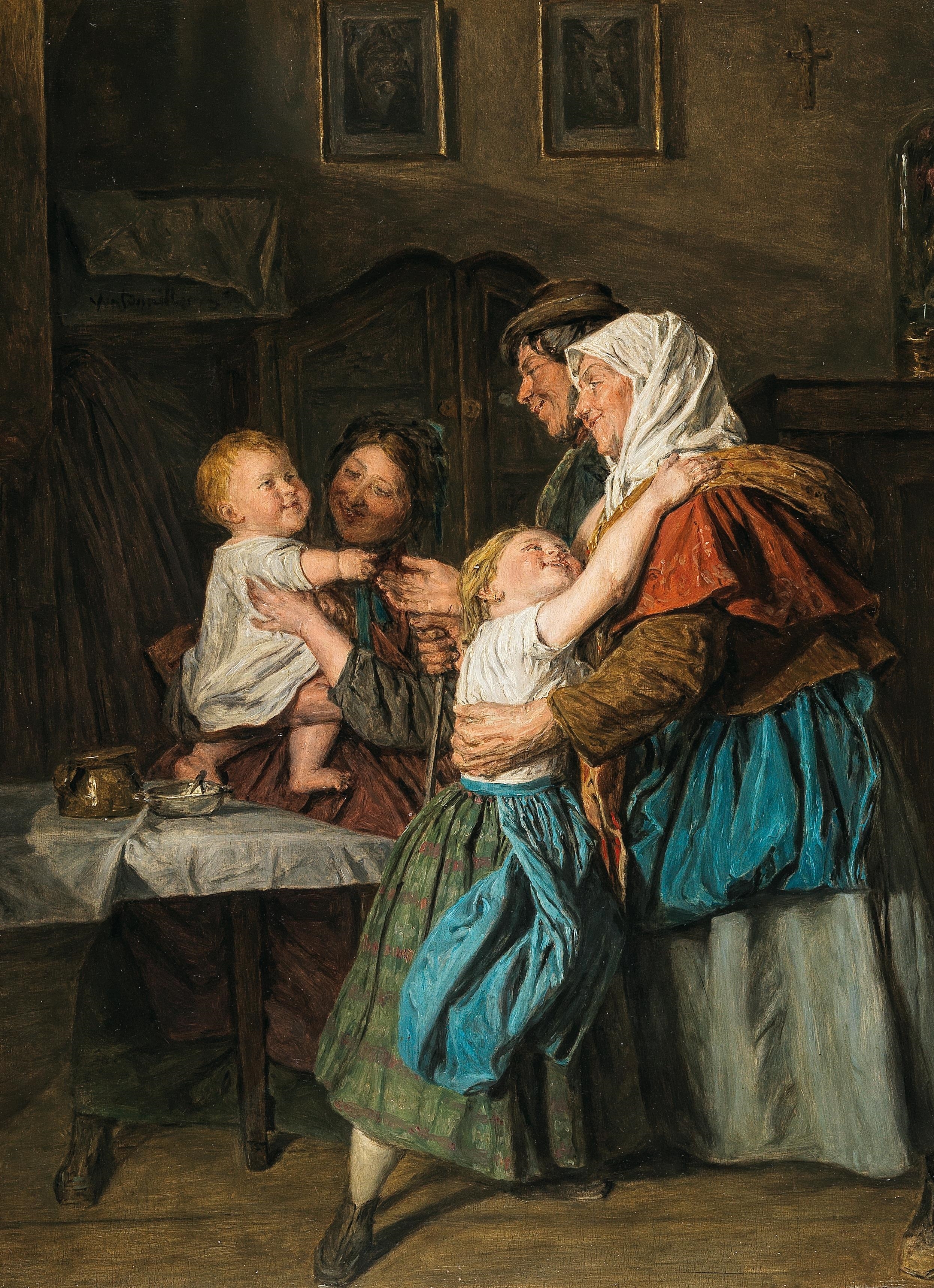 Artwork by Ferdinand Georg Waldmüller, The Grandparents’ Visit, Made of oil on panel
