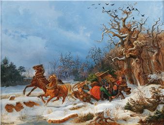 A Sleigh Ride Gone Awry in the Forest - Heinrich Marr