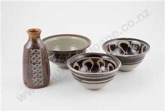 Petra Meyboden Small Bottle Vase & Unknown Three Bowls - Petra Meyboden