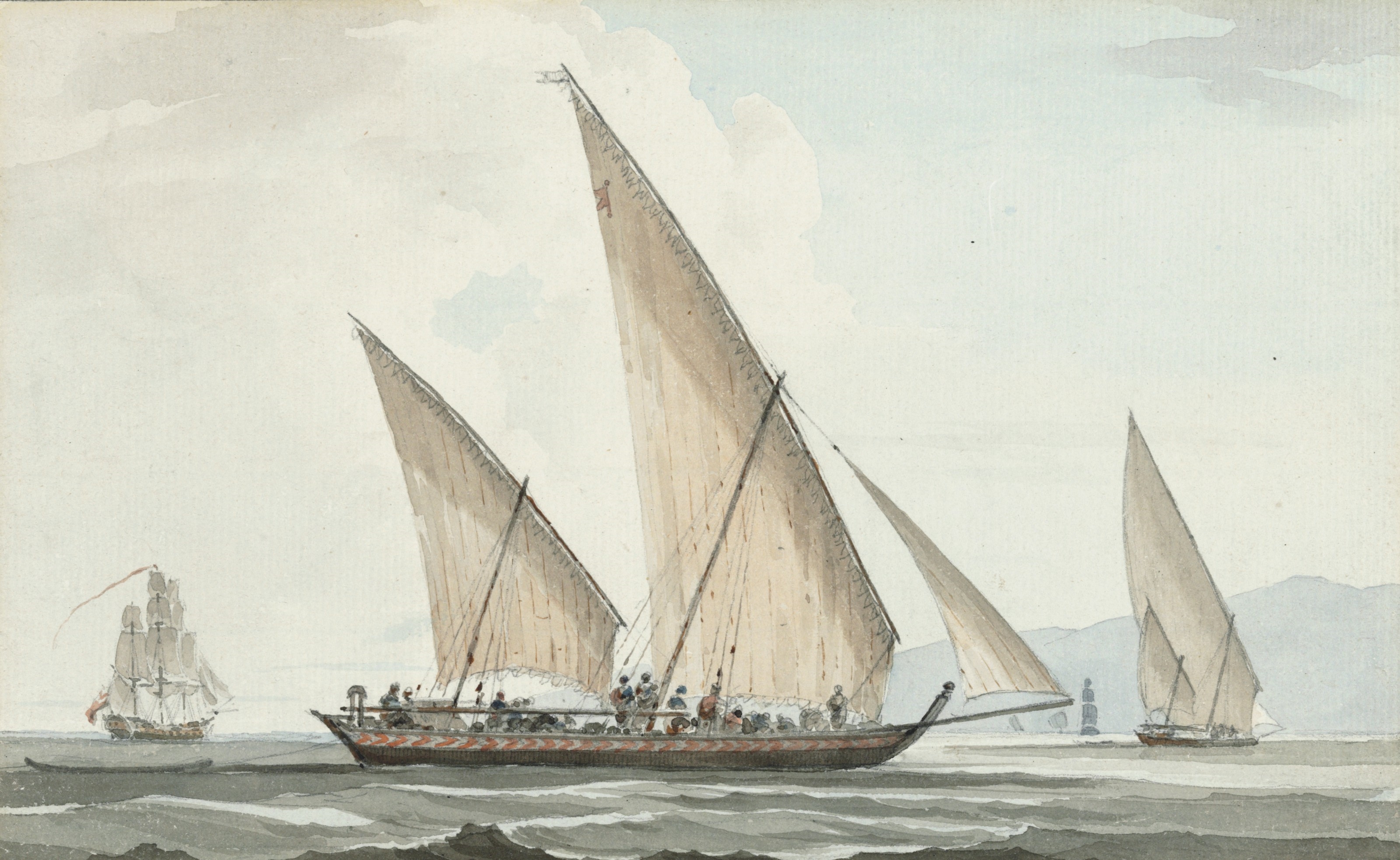 Artwork by William Daniell, A Patamar off Mahé, Malabar Coast, Made of pencil and watercolor on paper