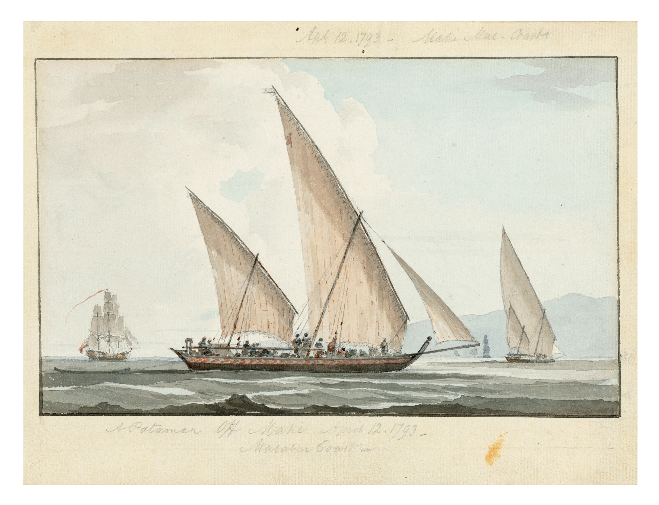 Artwork by William Daniell, A Patamar off Mahé, Malabar Coast, Made of pencil and watercolor on paper