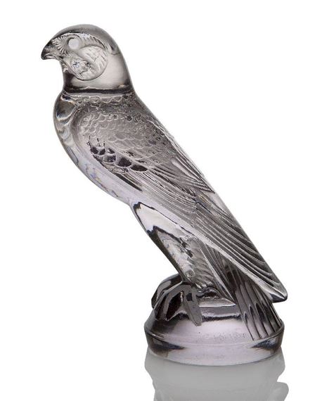 ‘Faucon’ a clear and polished glass car mascot with a slight amethyst tint No.1114