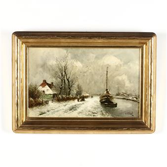 Large Continental Porcelain Landscape Plaque - H. C. Apol