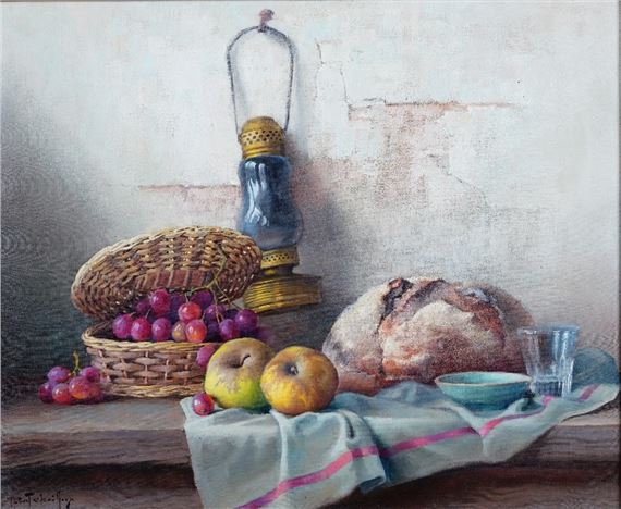 Still life of apples, grapes and bread by Robert Chailloux