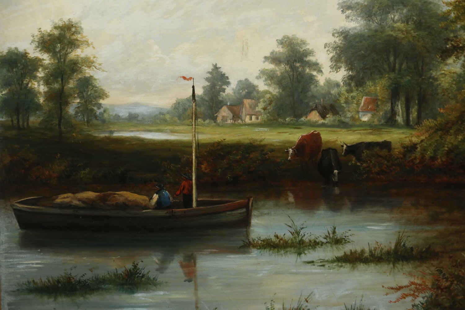 British School, 19th Century | Pastoral River Scene with Thatched ...