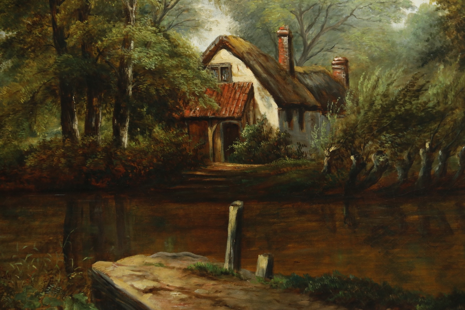 British School, 19th Century | Pastoral River Scene with Thatched ...