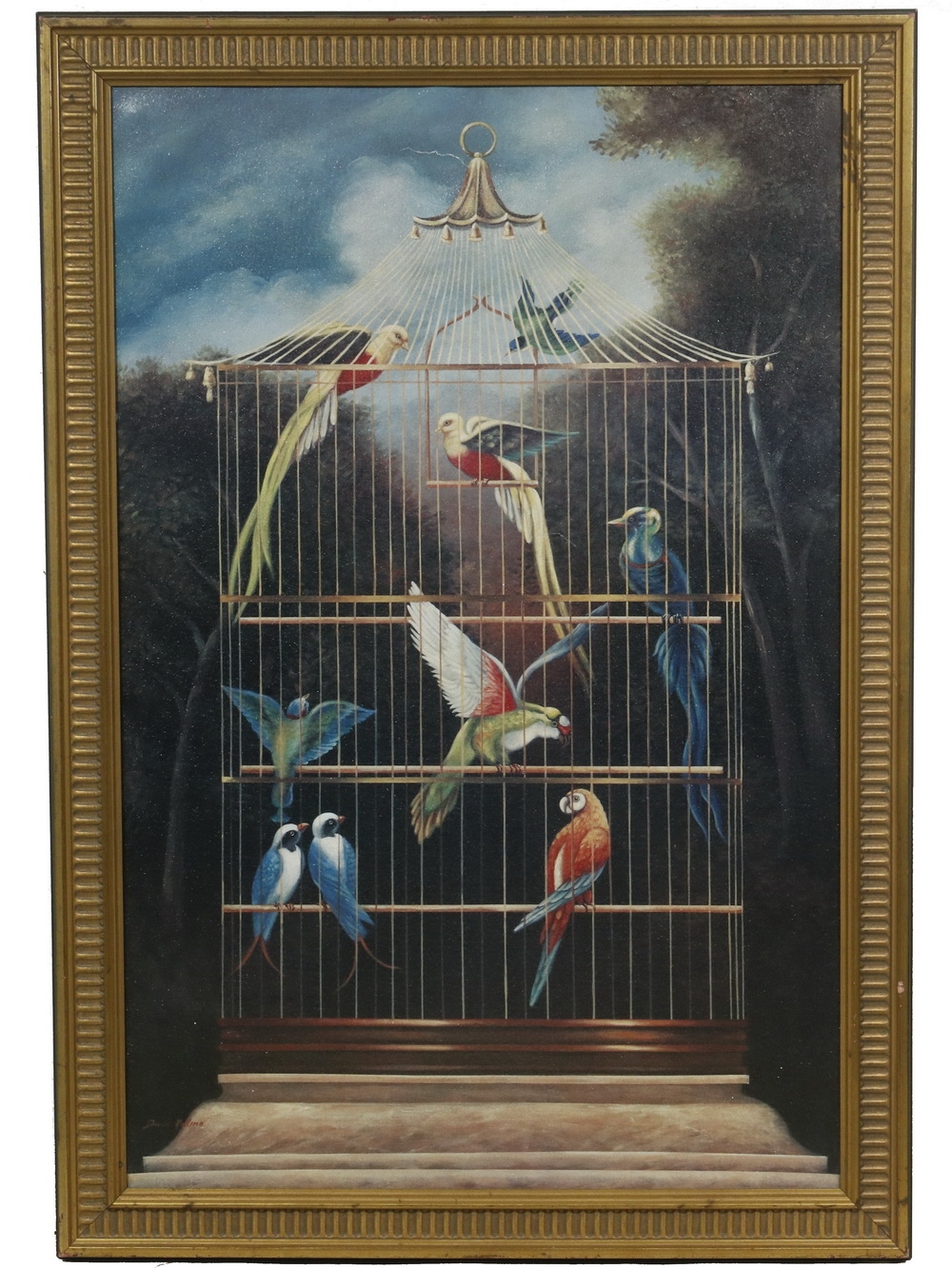 David Rollins A Victorian Style Aviary Study with Nine Exotic Birds