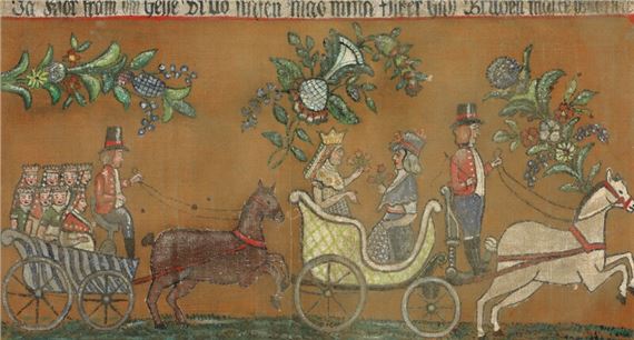Swedish folk art painting of a wedding and inskription by Swedish School, 19th Century, 19th century