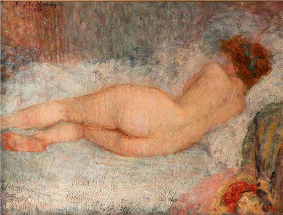 Nude lying on her back by Emile Mesnager, 1910