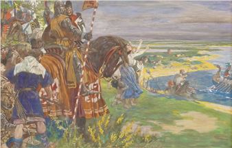 The battle is about to begin! (Battle of Hastings 1066 ?) by Ernst Roeber, 1900