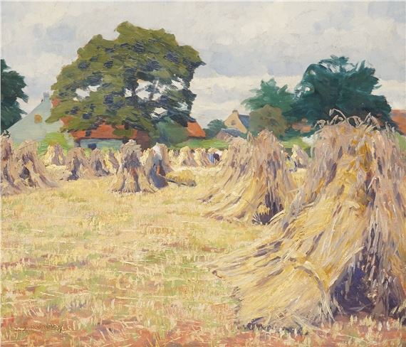 Sheaves on the field in summertime by Alfred Rasenberger, 1st half 20th century