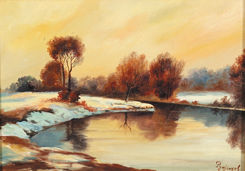 Artwork by Boris Rumjancev, PEJZAŽ SA REKOM, Made of Oil on canvas laminated on hardboard